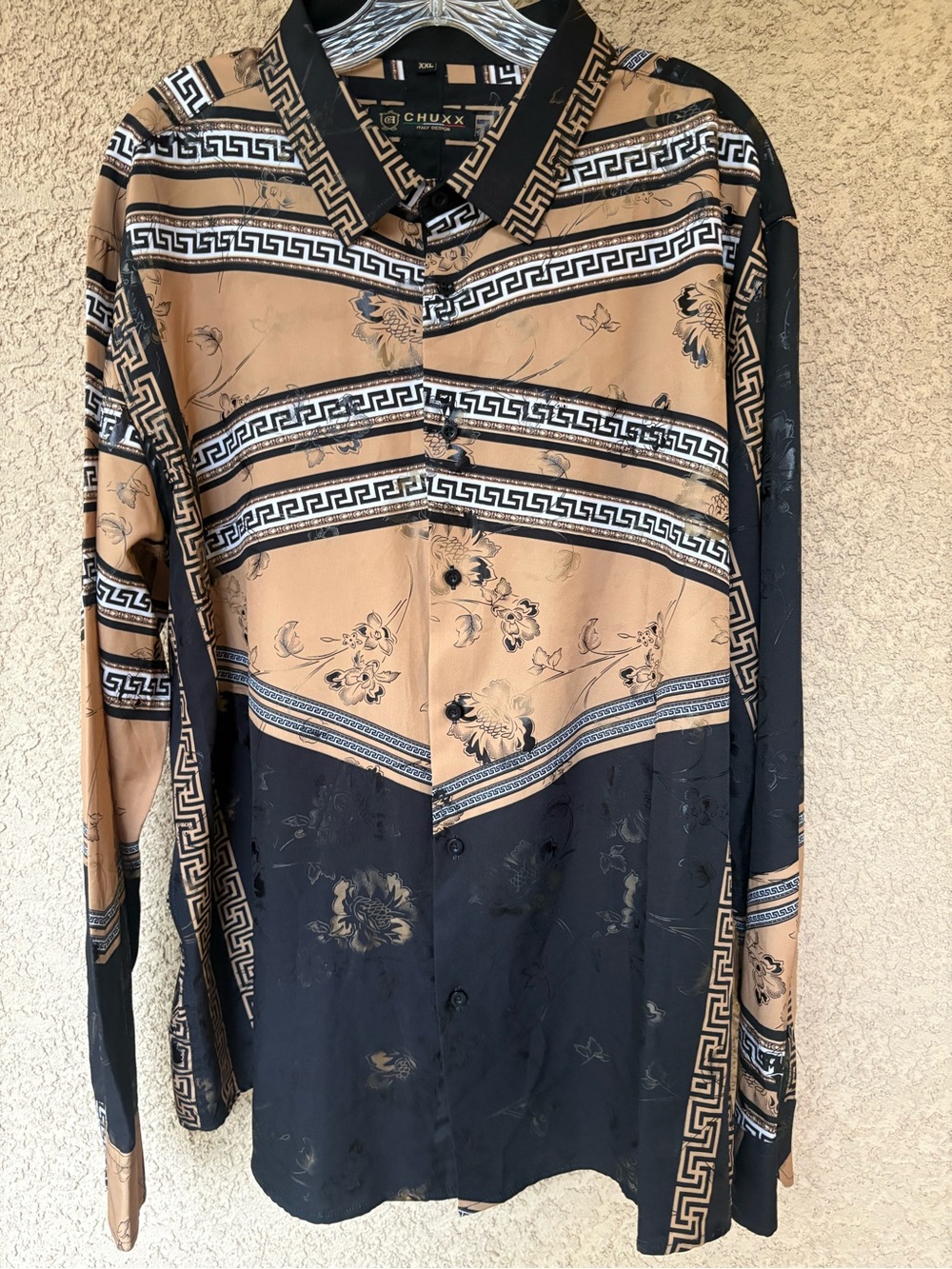 Chuxx Italy Design baroque greek key long sleeve button up shirt